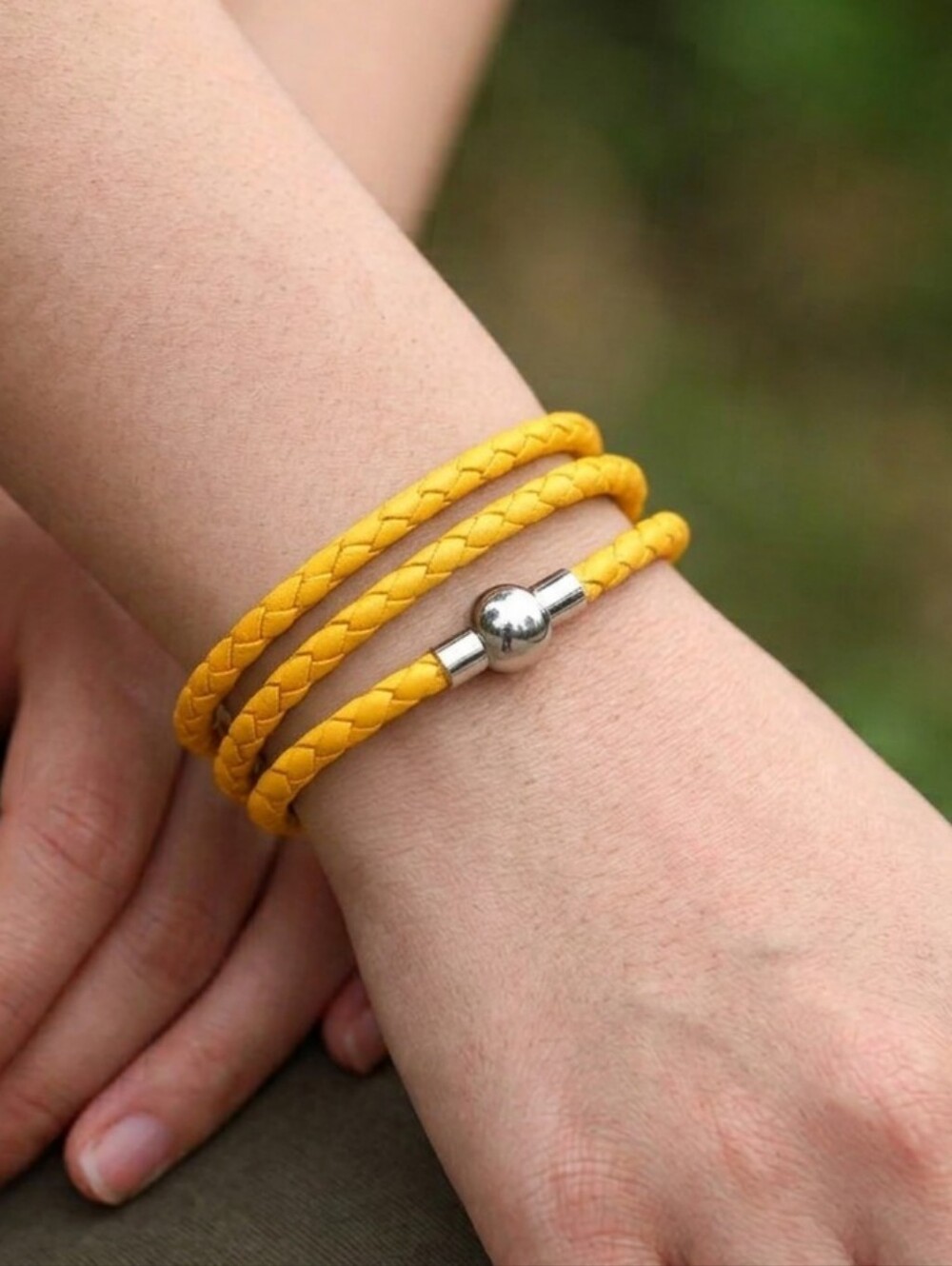 Linx Triple Yellow Leather Braided Cord Bracelet with Magnetic Clasp